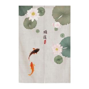 门帘卧室yq666440家用布帘厨房打孔帘遮挡挂帘入户免半帘卫间 中式