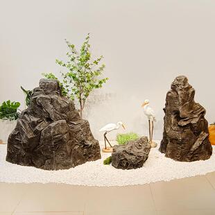 钢仿真德石玻璃黑山CPU石摆件鱼缸造英景石假山假头雕石塑橱窗装