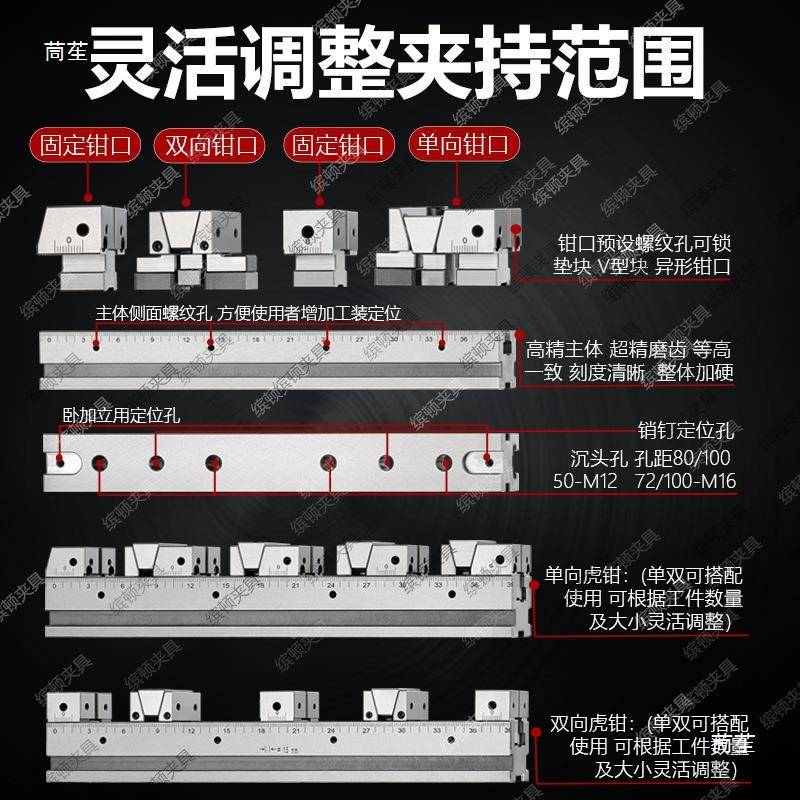 并列平式虎钳夹位口钳XCICN多C工装四夹具轴旋转台虎钳垒德株