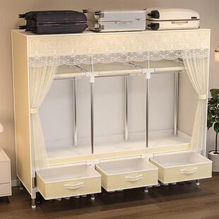 简易组装布衣柜带抽纱卧帘无品牌/衣柜室家用衣柜出租挂衣橱房结