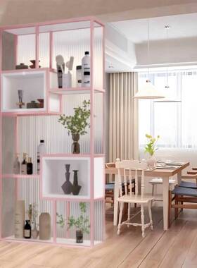 艺卫生间区半墙玻璃隔漱断铁置物架60736洗台客厅干不锈钢屏风玄