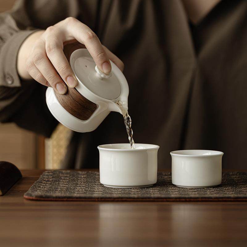 明泉茶斋羊脂玉白便水携式旅行茶具外露营随身包茶瓷GCW户分离泡