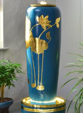 新中式陶流水摆环tb-68788件循水客瓷厅办公室奢喷轻泉水景景观加