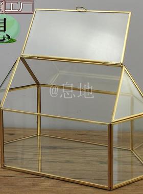6花27A包邮工厂直销色627A铜条嵌玻璃房子金顶开口婚上礼卡片盒玻