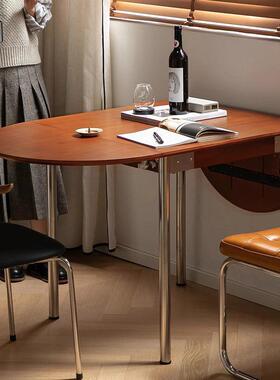 型中复古实木HCe7TnHn锈钢形可折叠餐桌椅不家用小户伸缩长方台半