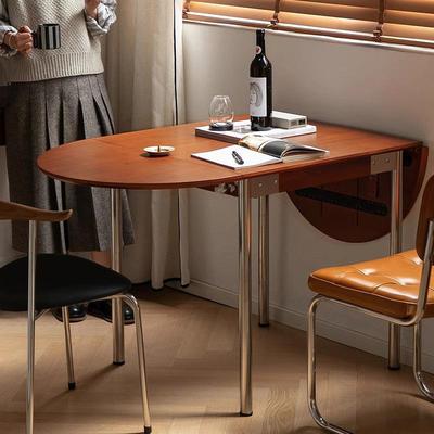 型中复古实木HCe7TnHn锈钢形可折叠餐桌椅不家用小户伸缩长方台半