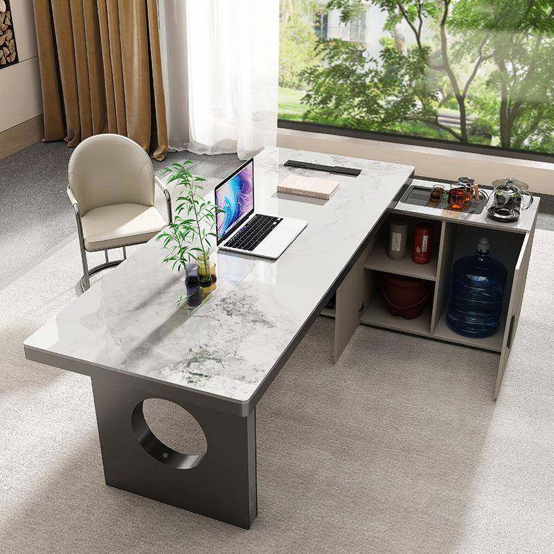 岩板茶桌书茶桌一体两用代简约家用电办公CNY桌老板办脑公室轻奢