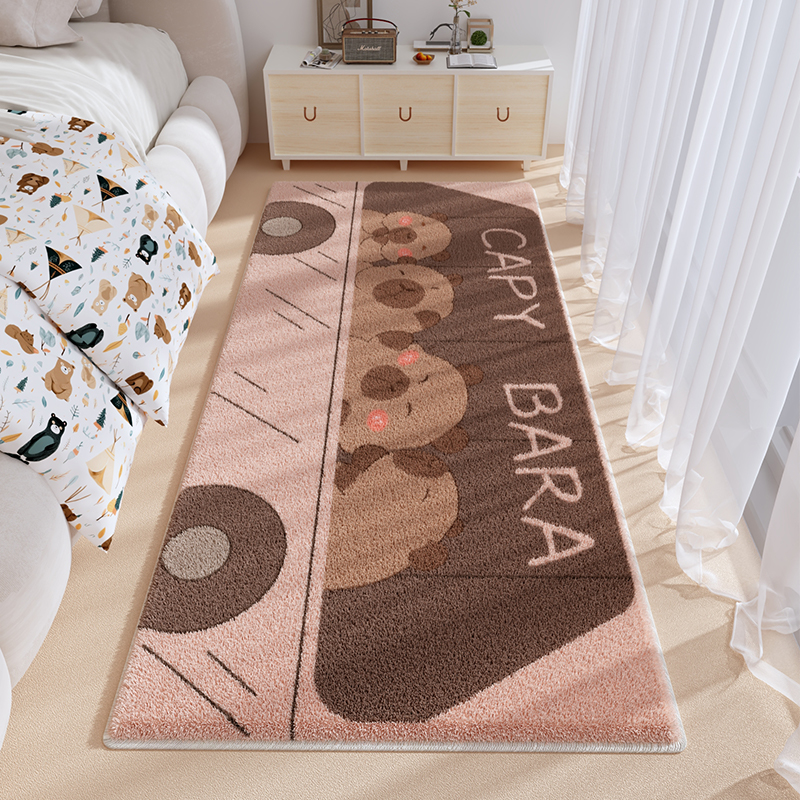 卡皮巴拉可爱仿羊绒卧室床边地垫客厅房间地毯ins风长方形家用
