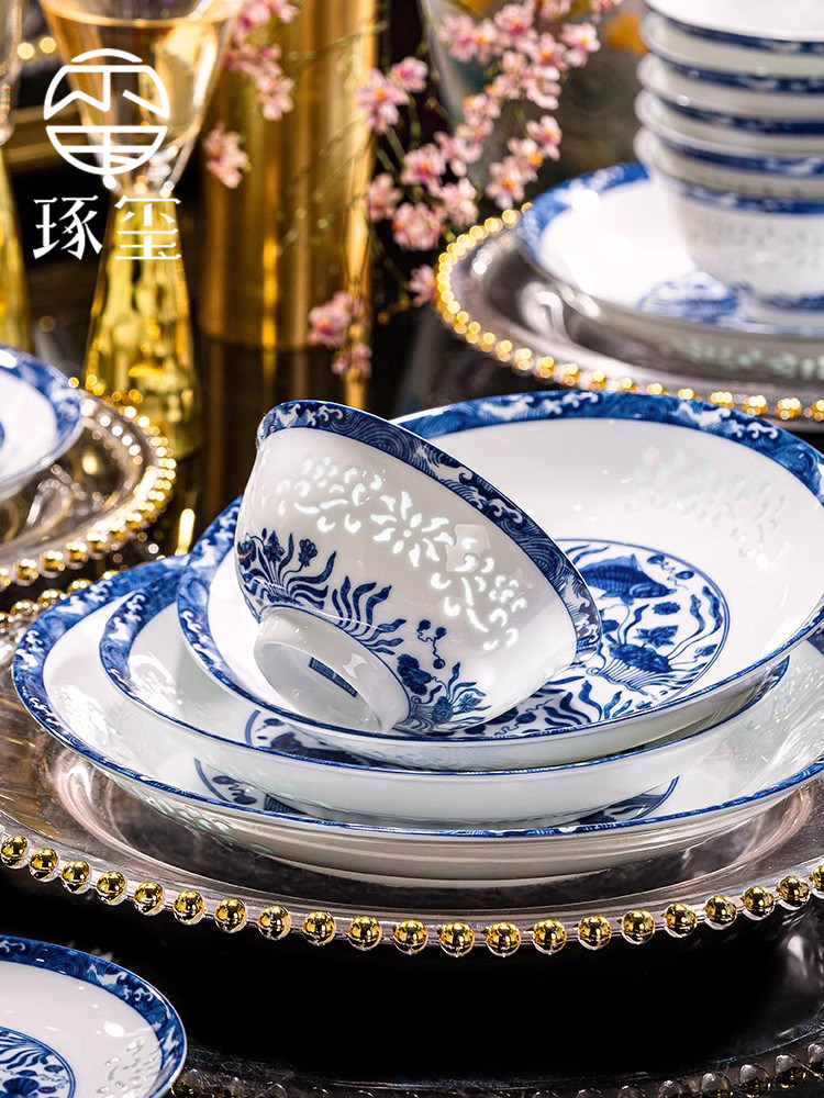 卓熙中国青花瓷景德镇精美瓷器餐具套乔迁家庭釉下彩高档碗盘