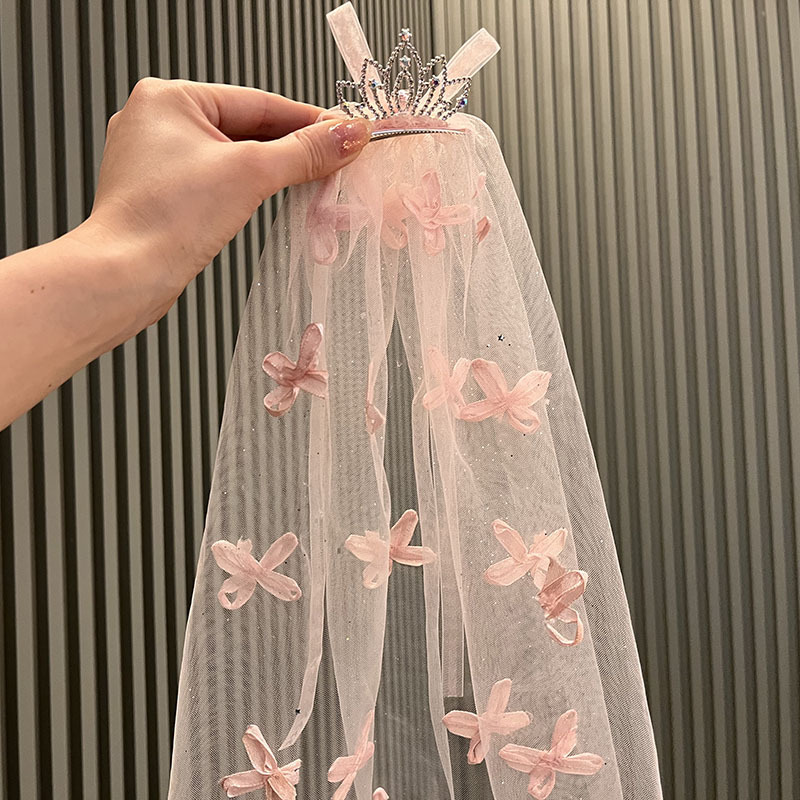 女童头纱蝴蝶结公主裙发夹子头饰小女孩生日皇冠艾莎发卡儿童发饰