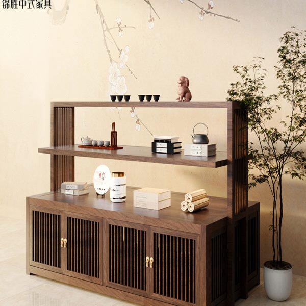 新中式茶叶中岛柜茶盘中岛台茶具展示架实木展厅流水台禅意陈列柜
