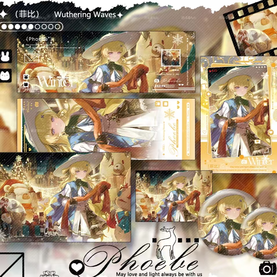 鸣潮冬日圣诞系列Phoebe菲比周边吧唧徽章镭射票明信片小卡拍立得