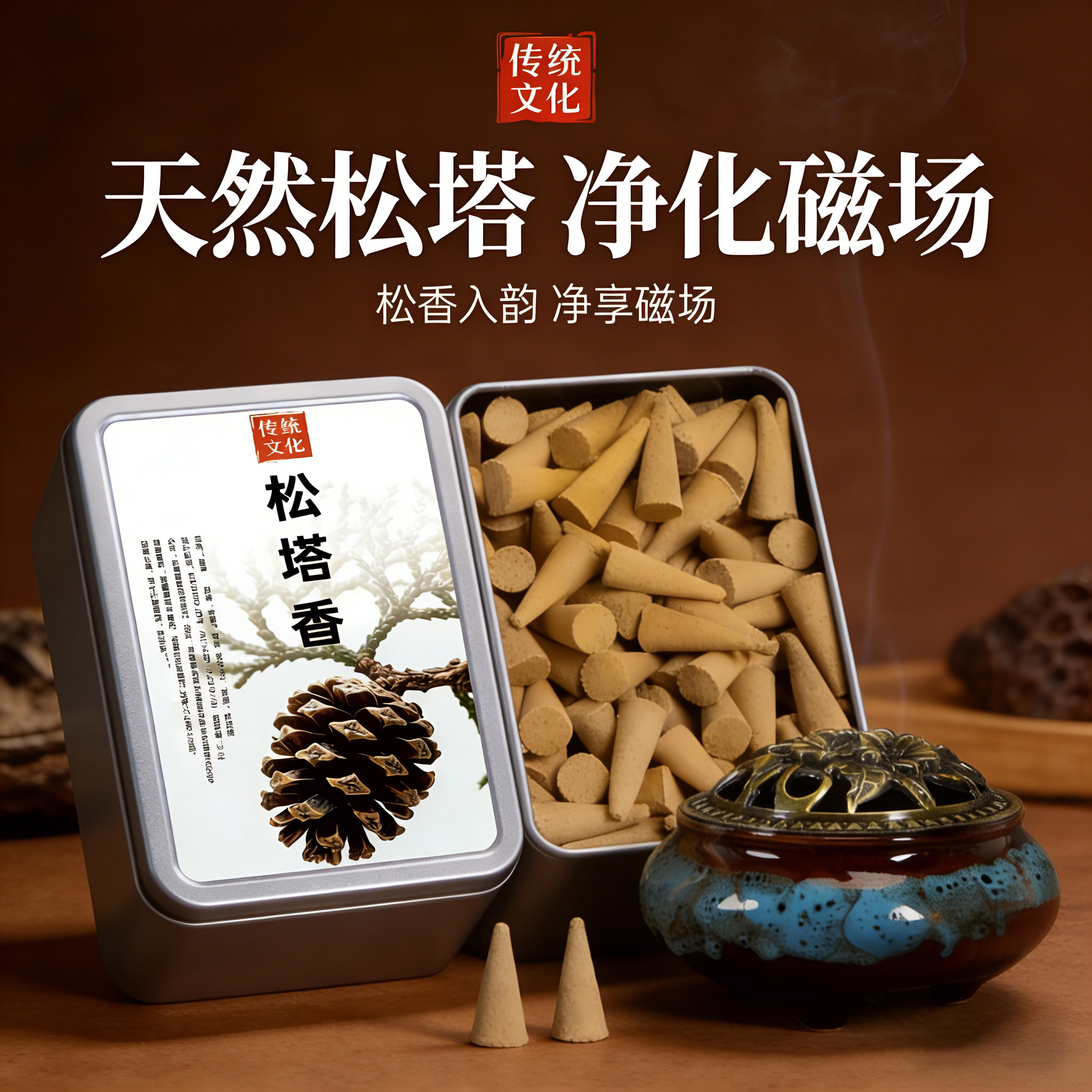 松塔香中式经典香薰塔香净化磁场净化空气祛除异味檀香粒家用熏香