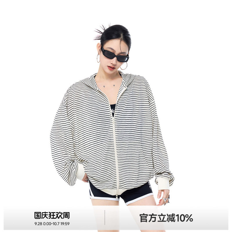 条纹物理防晒罩衫女夏图片