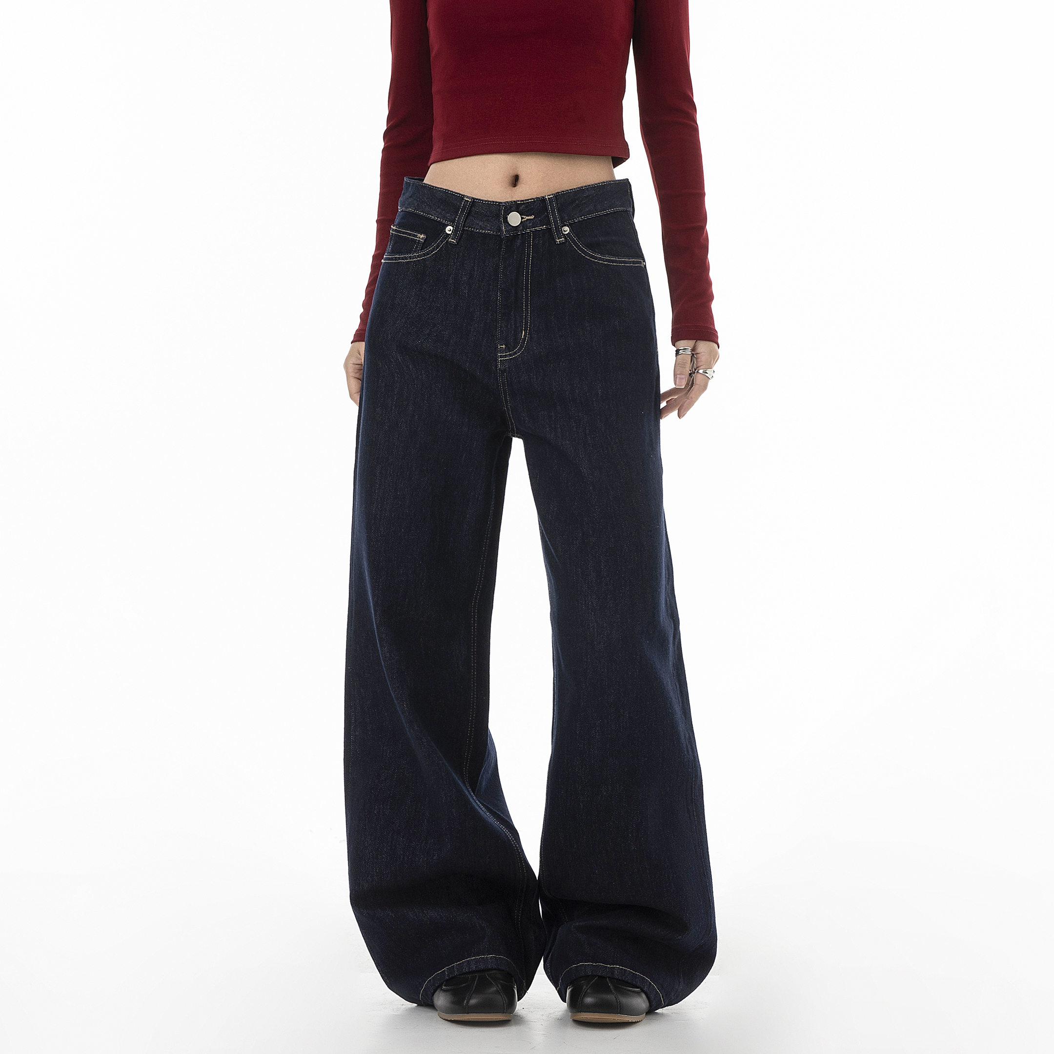 美式复古丹宁牛仔裤阔腿裤子