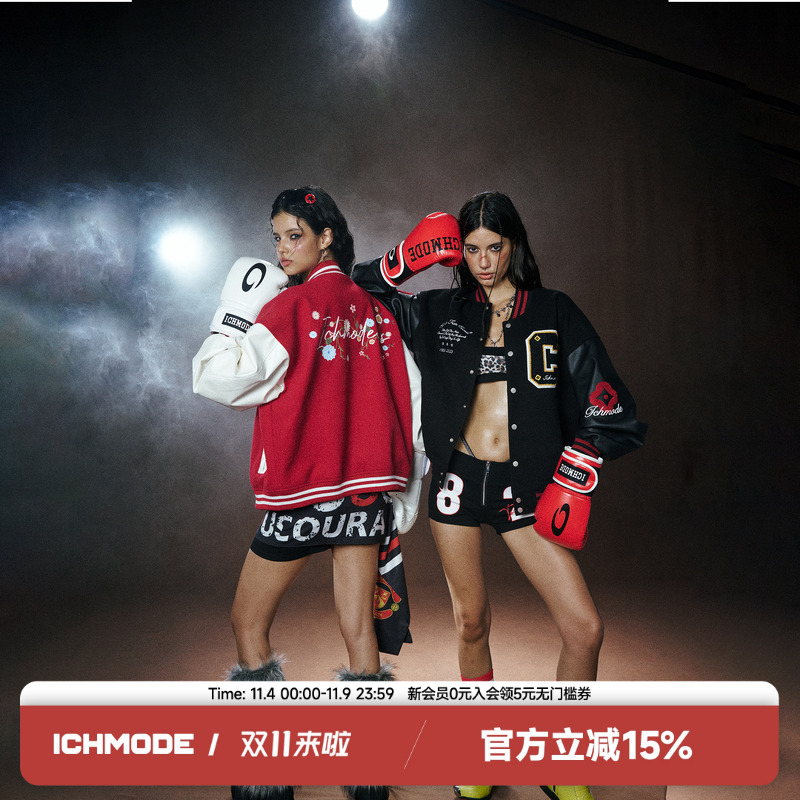 ICH MODE潮酷美式复古秋季百搭棒球服宽松休闲秋季设计感夹克外套