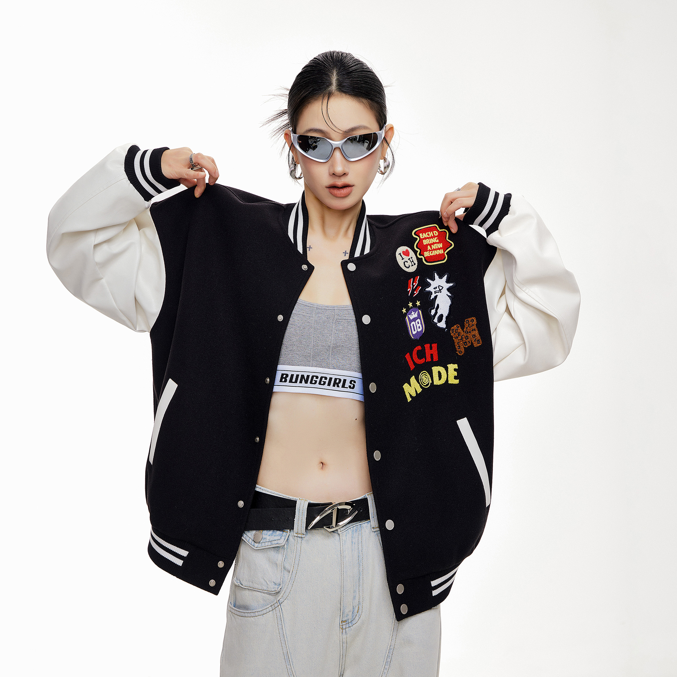 ICH MODE 刺绣棒球服外套女2025新款秋冬季美式复古开衫夹克上衣