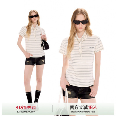 条纹圆领短款短袖T恤女