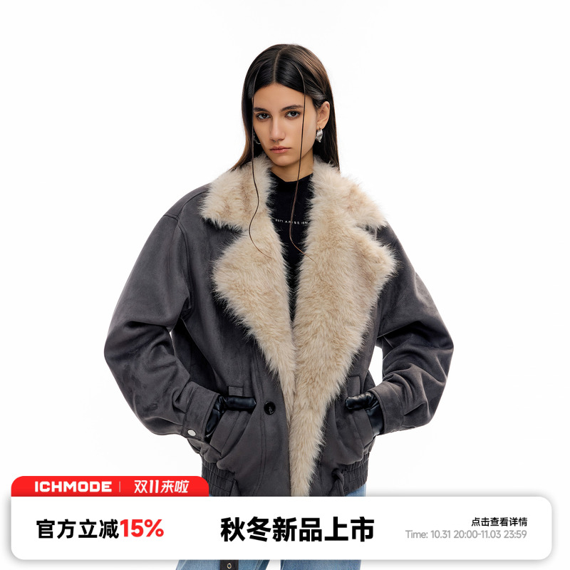 ICH MODE座山雕质感美式复古廓形外套女宽松小众2025冬季棉服外套