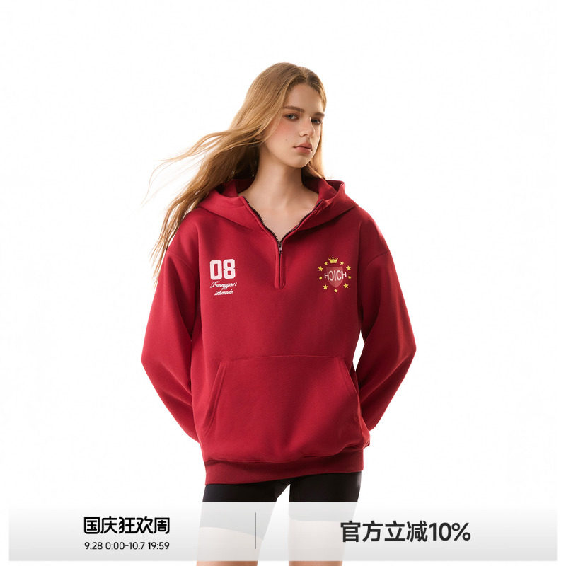 美式半拉链连帽卫衣女图片