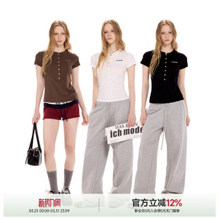 MODE 新款 亨利领弹力修身 T恤女夏季 凉感莱赛尔收腰小上衣 短袖 ICH