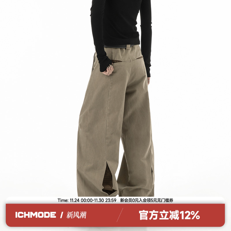 ICH MODE解构拼接美式复古设计感休闲长裤宽松阔腿垂感直筒工装裤