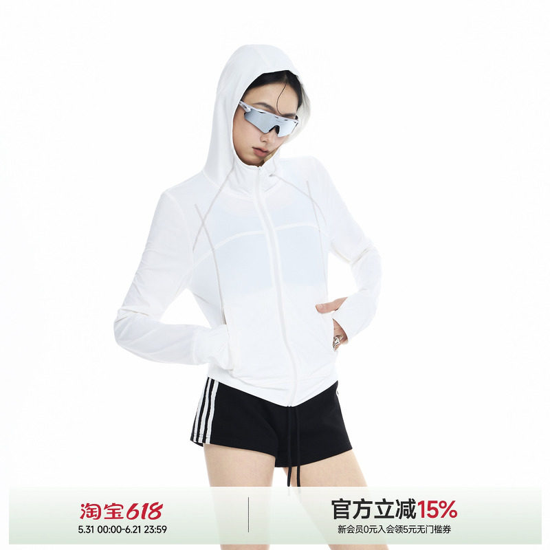 ICHMODE UPF50+哈苏线修身连帽防晒外套女夏季户外运动短款防晒服