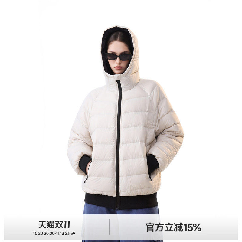 ICH MODE 90白鸭绒撞色排骨羽绒服女冬季新款连帽保暖面包服外套