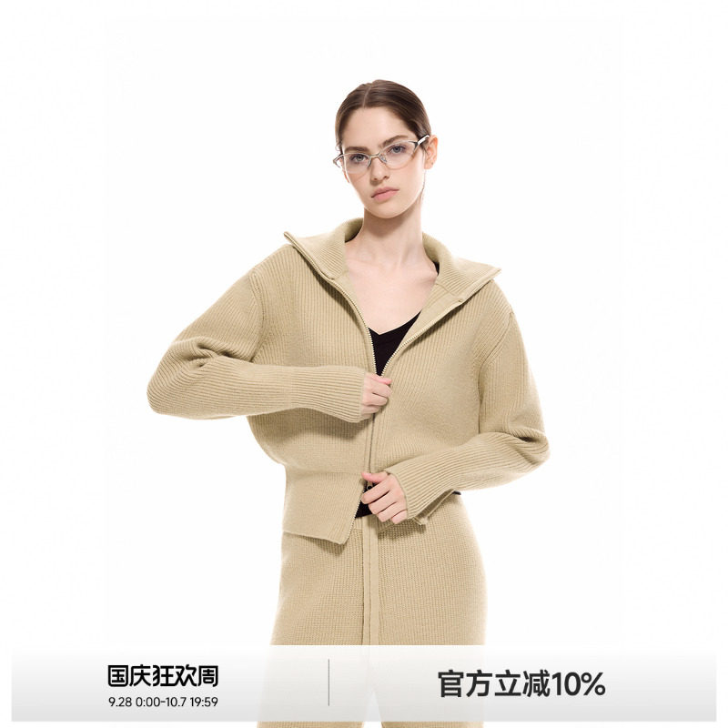 美式坑条针织衫女慵懒套装图片