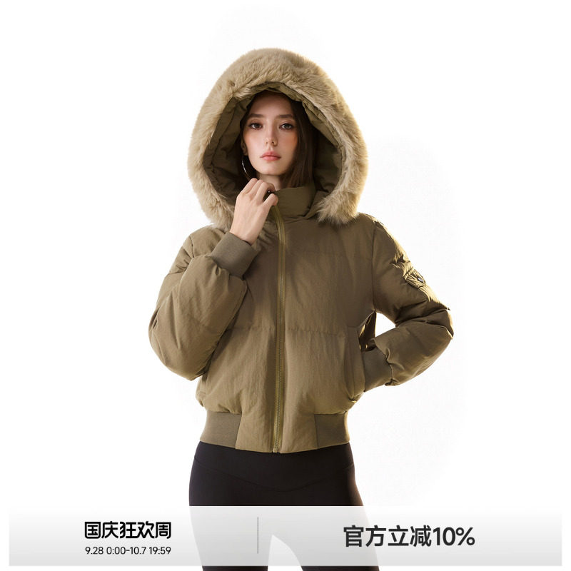 90白鸭绒毛领连帽羽绒服女图片