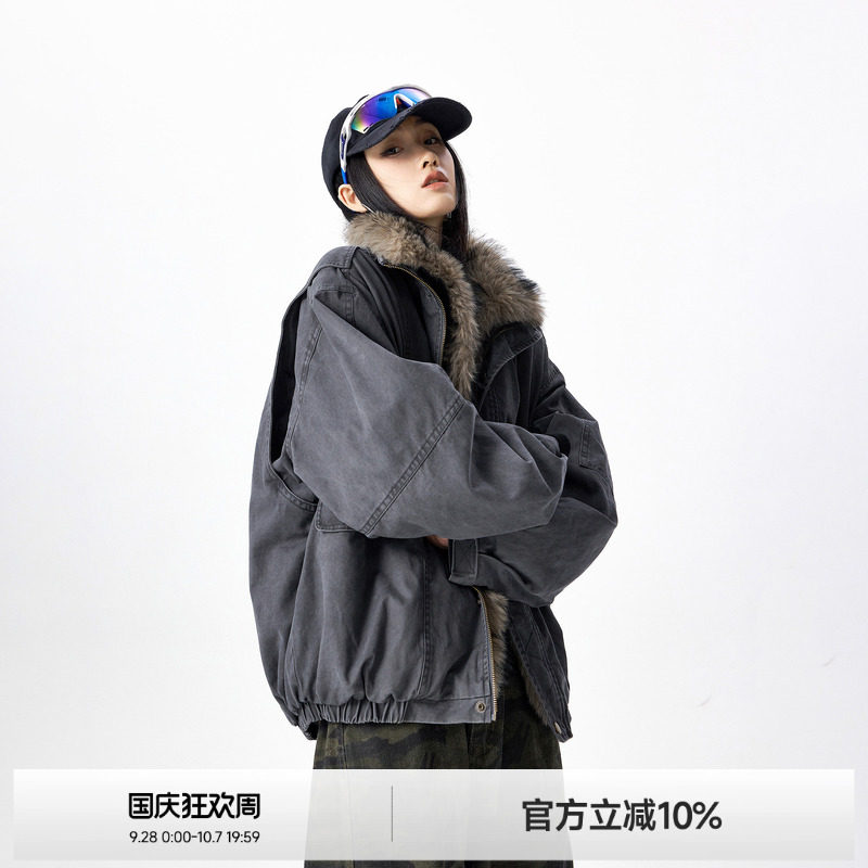 ICH MODE仿兔绒加厚保暖棉服女2026冬季新款水洗座山雕棉衣厚外套图片