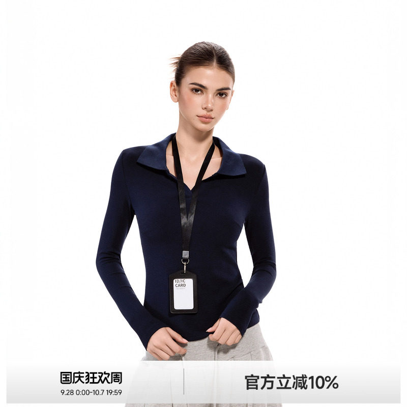 POLO领修身正肩长袖T恤图片