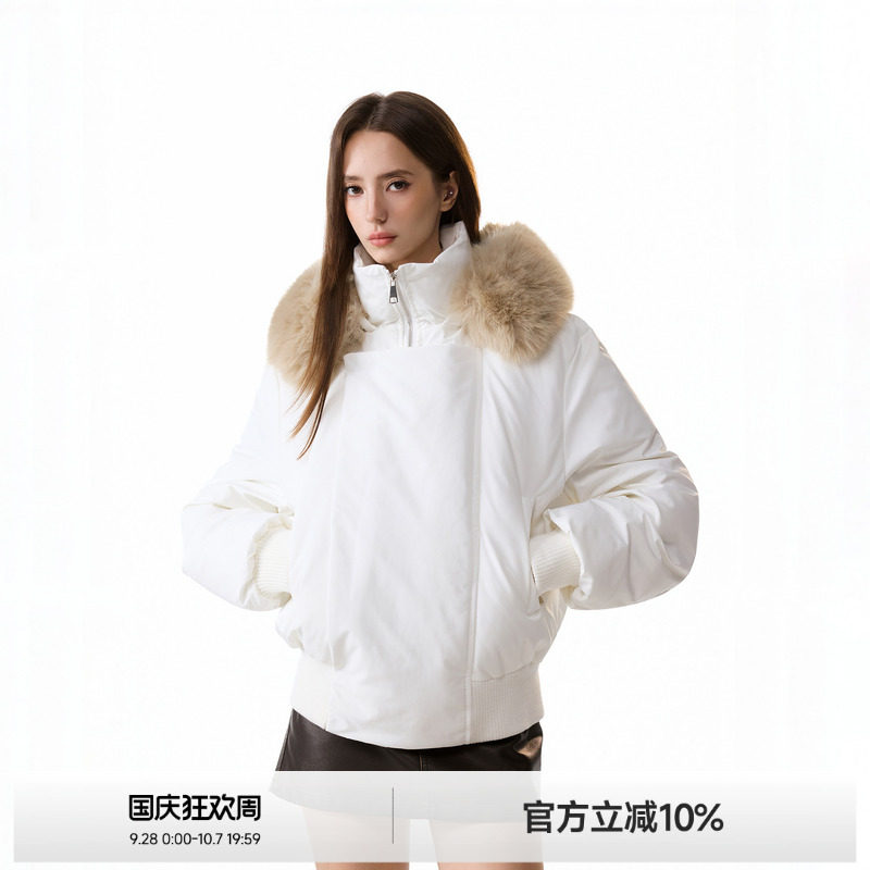 ICH MODE美式毛领连帽短款棉服女冬季保暖棉衣夹棉棉袄厚外套图片