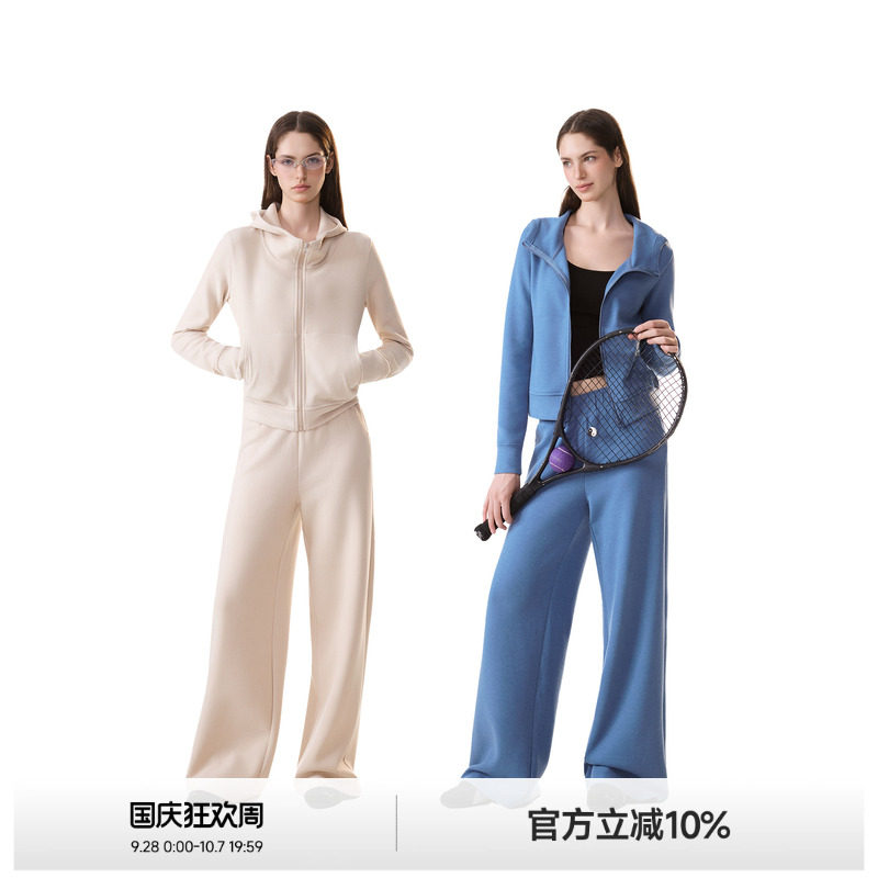 美式纯色连帽针织磨毛女图片