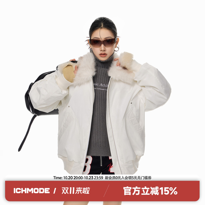 ICH MODE 毛领棉服女2025冬季新款宽松工装美式棉袄棉衣夹棉外套