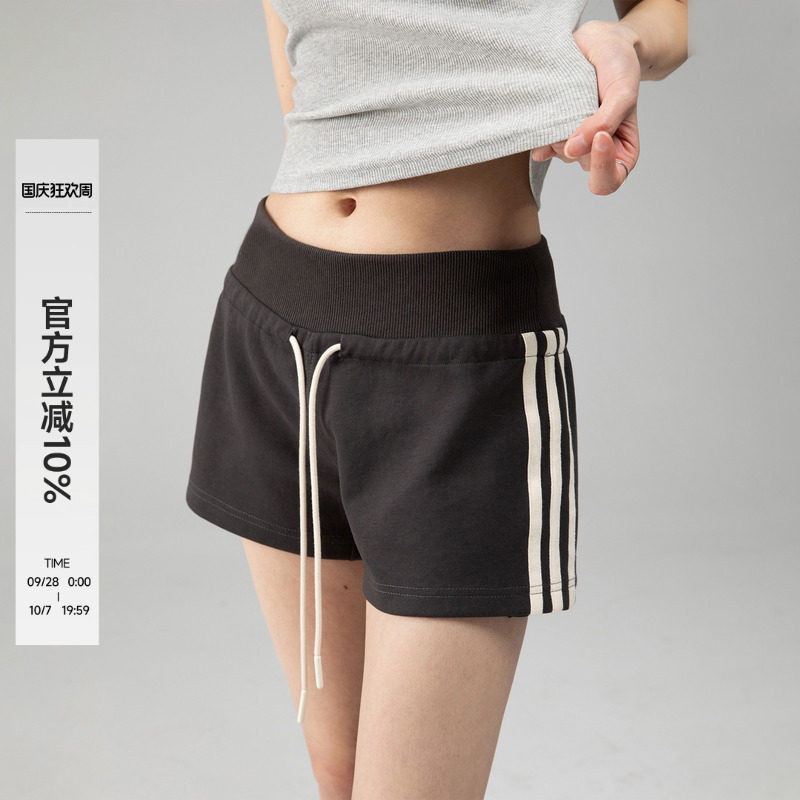 ICH MODE运动休闲条纹高腰美式复古短裤女抽绳设计感三分裤子女夏图片