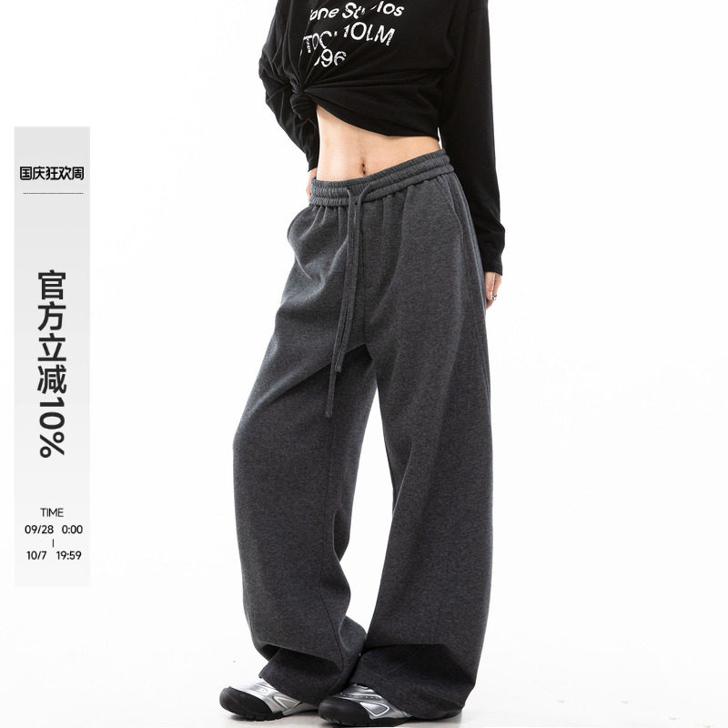 ICH MODE美式纯色复古休闲裤女新款直筒裤宽松阔腿裤运动裤卫裤图片