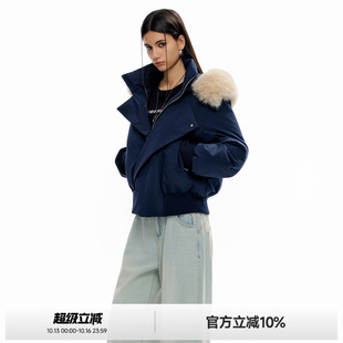 ICH MODE美式毛领连帽短款棉服女冬季新款加厚棉袄修身棉衣外套