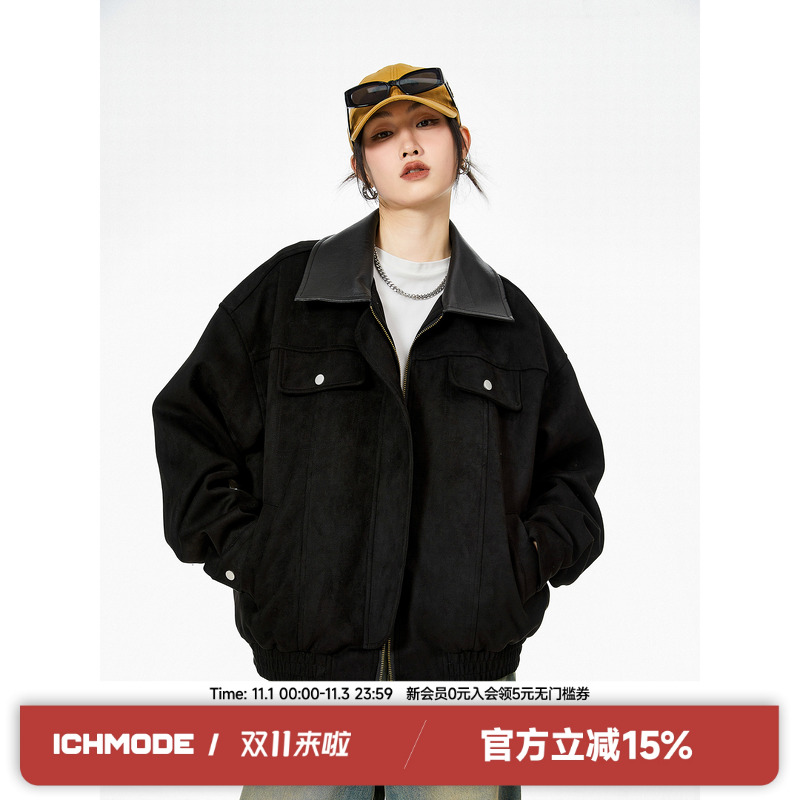 ICH MODE巴恩风麂皮绒高街美式复古夹克上衣翻领2025新品休闲外套