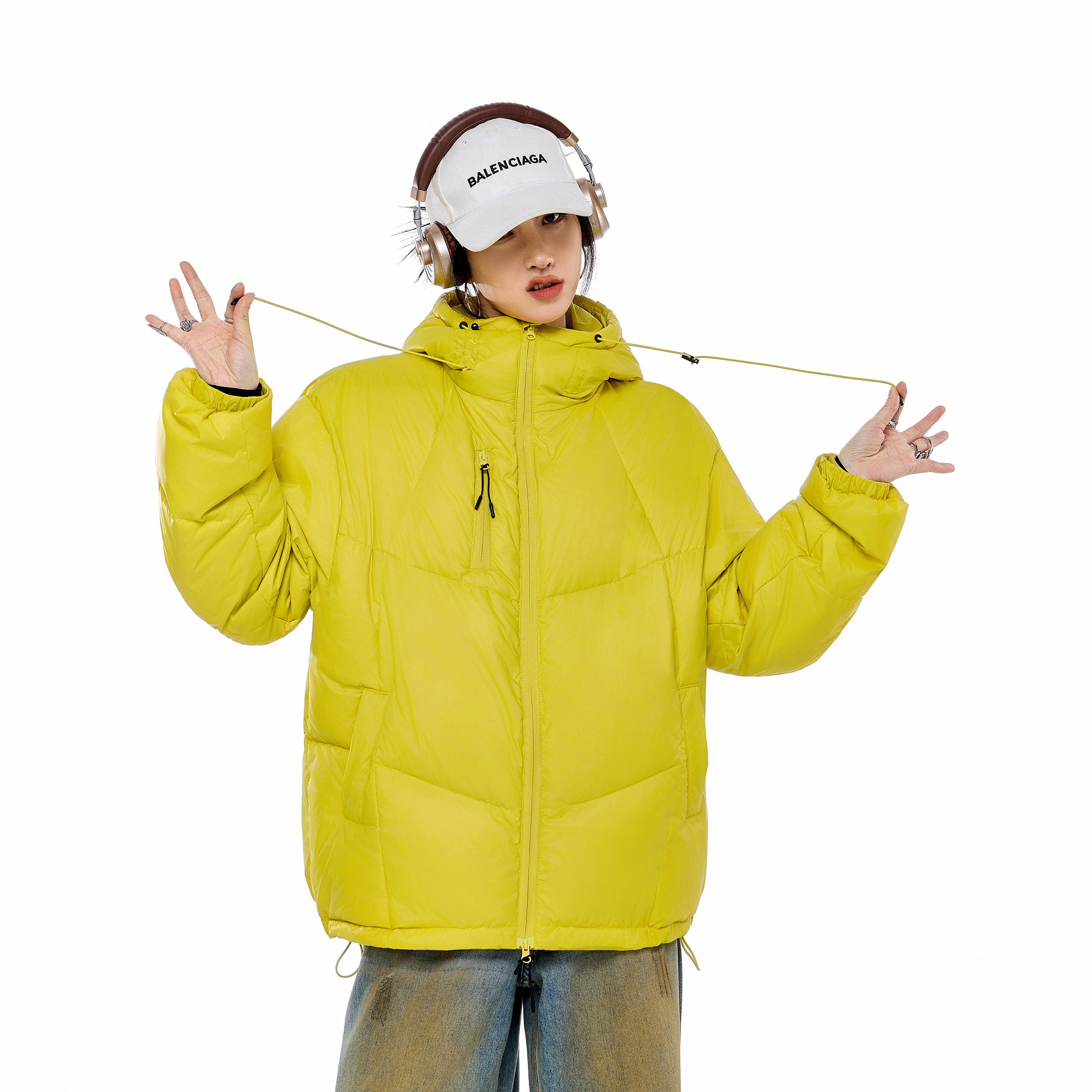 ICH MODE连帽立领设计感宽松羽绒服美式复古冬季90白鸭绒百搭外套