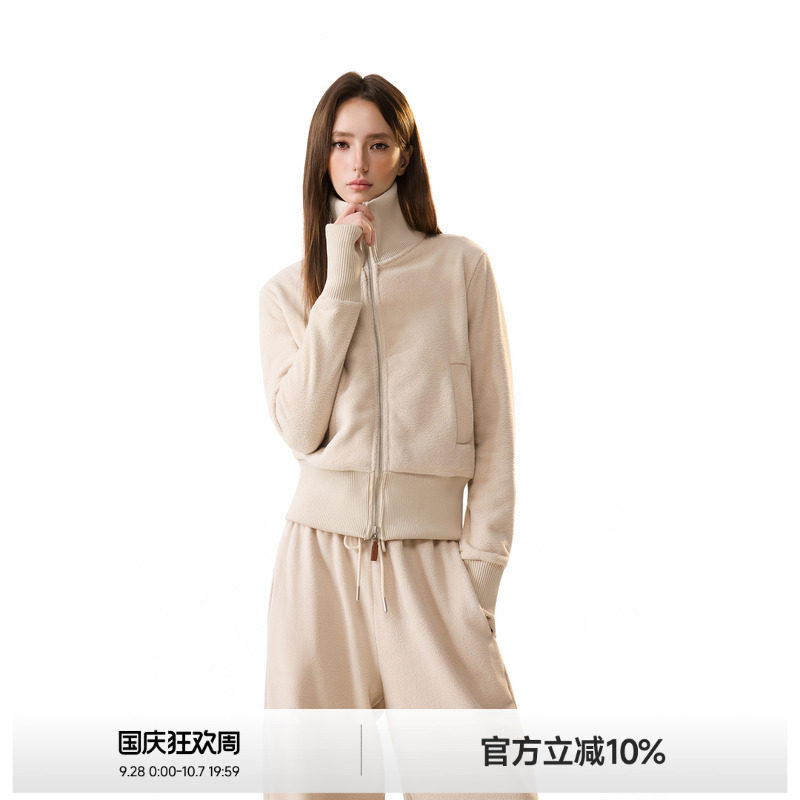 摇粒绒立领短卫衣外套女图片