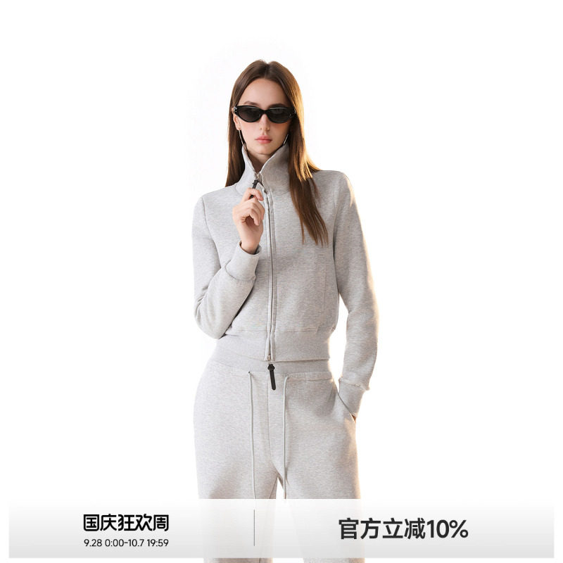 纯色短款立领开衫外套女图片