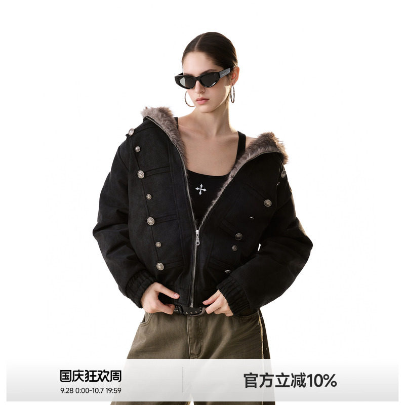 宫廷风磨砂PU皮座山雕外套女图片