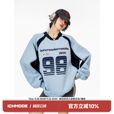 ICH MODE美式辣妹圆领卫衣女2025春季新款宽松运动外套球衣上衣