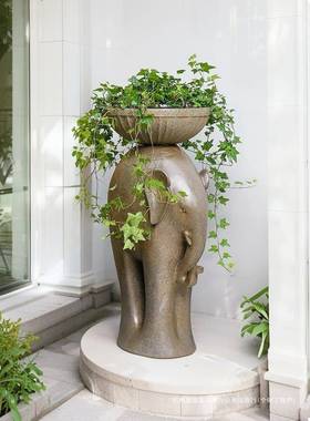 创意风水花盆庭院阳景观装饰台件店盆面2006-200花园布置景仿摆石