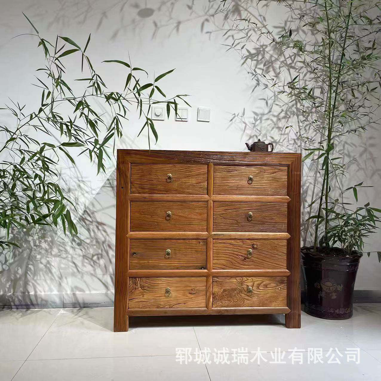 新中式储物收纳柜老榆木家具实木带抽屉式餐边斗柜家用靠墙置物柜