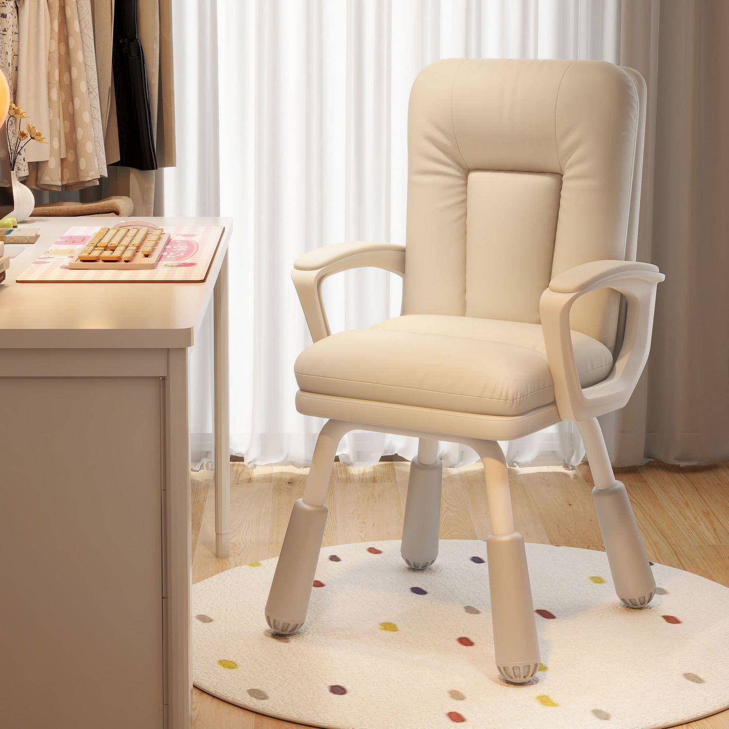 卧室习升降书椅电脑桌椅奶油风-简约靠背椅子舒电适久坐靠背脑学