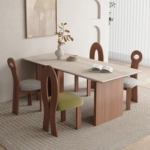 中洞石岩GY1059板餐小桌家用户型长方形长桌法式复古实古木设风计