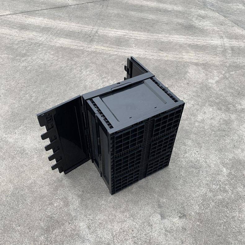 黑色带盖箱塑料折叠周转箱塑胶折叠ZWI收储纳箱加厚仓户外物流胶