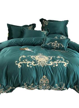 S588式刺绣全棉丝四件冰F76JHH96套丝被套纯棉床单真滑结婚红色双